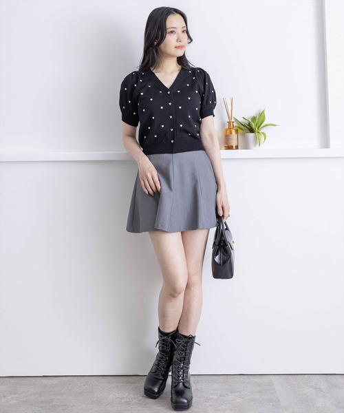 ハート刺繍 半袖カーディガン アイボリー clear（クリア）の「ハート刺繍半袖ニットカーディガン≪2024SS