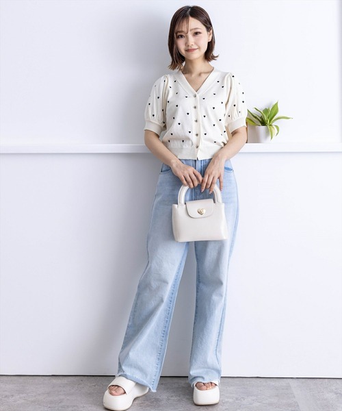 clear（クリア）の「ハート刺繍半袖ニットカーディガン≪2024SS