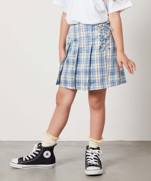 a.v.v（アーヴェヴェ）の「[100-130]レースアッププリーツスカパン（その他パンツ・キッズ・ダークインディゴブルー/ベージュ/ブルー/ブラック・100/110/130/120）」の3枚目の写真