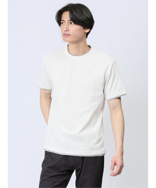 TAKA-Q(タカキュー)の「タカキュー リンクス千鳥 クルーネック 半袖 Tシャツ(Tシャツ/カットソー・メンズ・ブラック/ホワイト/グリーン・MEDIUM/LARGE/X-LARGE)」の2枚目の写真