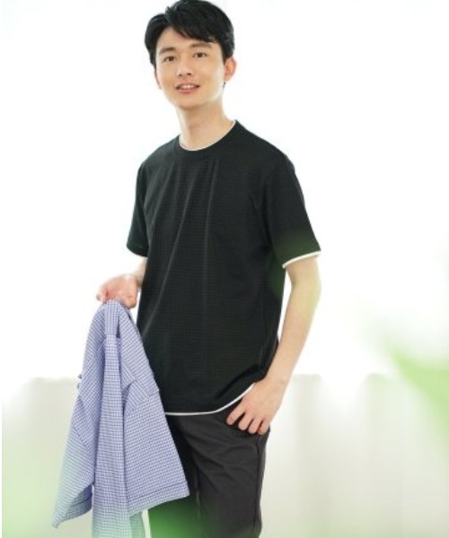 TAKA-Q(タカキュー)の「タカキュー リンクス千鳥 クルーネック 半袖 Tシャツ(Tシャツ/カットソー・メンズ・ブラック/ホワイト/グリーン・MEDIUM/LARGE/X-LARGE)」の3枚目の写真