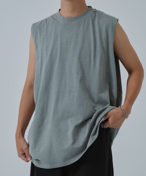 Ameno Auro(アメノアウロ)の「【Ameno Auro/アメノアウロ】16/綿天竺ピグメントノースリーブT(Tシャツ/カットソー・メンズ・ライトグレー/ベージュ/ブラック・L/M)」の3枚目の写真