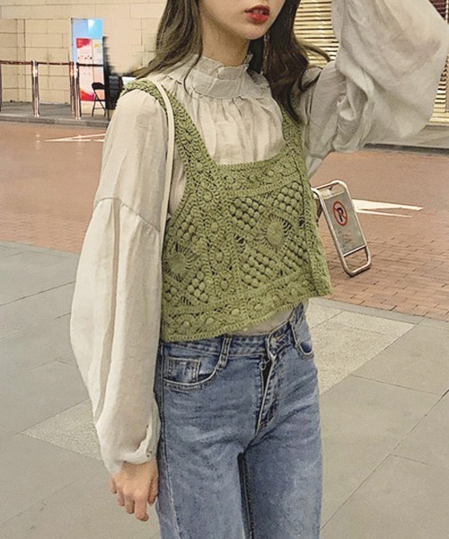 Miniministore(ミニミニストア)の「タンクトップ スクエアネック ビスチェ(キャミソール・レディース・ブルー/カーキ/ベージュ・FREE)」の2枚目の写真