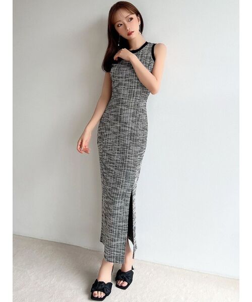 RESEXXY（リゼクシー）の「カットツイードロングワンピース【セットアップ着用可能】（ワンピース・レディース・ブラック/ブルー・FREE）」の3枚目の写真