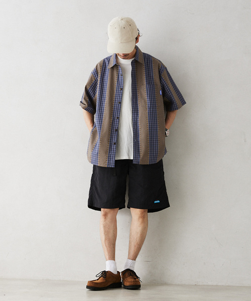 GERRY（ジェリー）の「GERRY／ジェリー 別注 切替チェック半袖シャツ（シャツ/ブラウス・メンズ・ブルー系その他/カーキ/マスタード・LARGE/MEDIUM）」の6枚目の写真