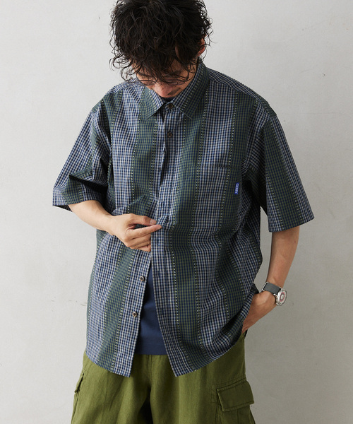 GERRY（ジェリー）の「GERRY／ジェリー 別注 切替チェック半袖シャツ（シャツ/ブラウス・メンズ・ブルー系その他/カーキ/マスタード・LARGE/MEDIUM）」の10枚目の写真