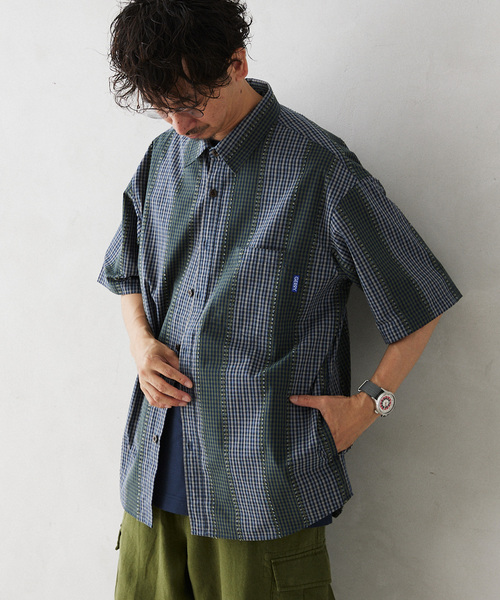 GERRY（ジェリー）の「GERRY／ジェリー 別注 切替チェック半袖シャツ（シャツ/ブラウス・メンズ・ブルー系その他/カーキ/マスタード・LARGE/MEDIUM）」の12枚目の写真