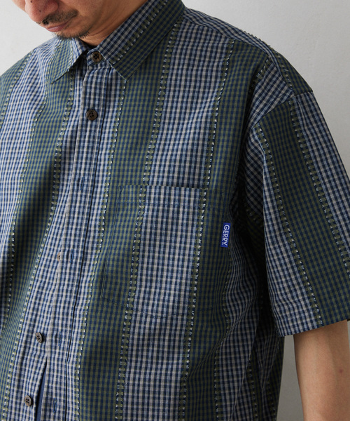 GERRY（ジェリー）の「GERRY／ジェリー 別注 切替チェック半袖シャツ（シャツ/ブラウス・メンズ・ブルー系その他/カーキ/マスタード・LARGE/MEDIUM）」の13枚目の写真