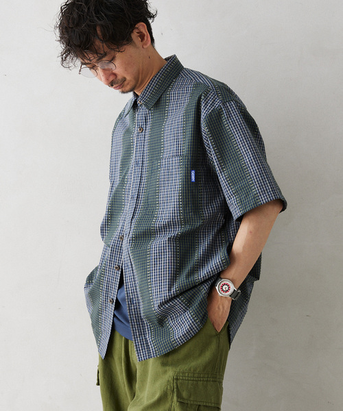 GERRY（ジェリー）の「GERRY／ジェリー 別注 切替チェック半袖シャツ（シャツ/ブラウス・メンズ・ブルー系その他/カーキ/マスタード・LARGE/MEDIUM）」の14枚目の写真