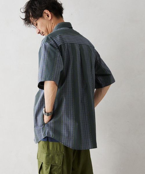 GERRY（ジェリー）の「GERRY／ジェリー 別注 切替チェック半袖シャツ（シャツ/ブラウス・メンズ・ブルー系その他/カーキ/マスタード・LARGE/MEDIUM）」の15枚目の写真