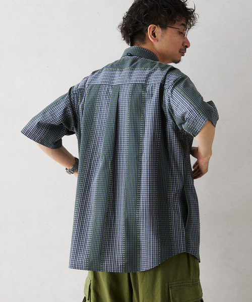 GERRY（ジェリー）の「GERRY／ジェリー 別注 切替チェック半袖シャツ（シャツ/ブラウス・メンズ・ブルー系その他/カーキ/マスタード・LARGE/MEDIUM）」の16枚目の写真