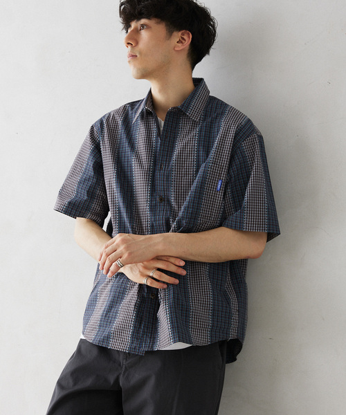 GERRY（ジェリー）の「GERRY／ジェリー 別注 切替チェック半袖シャツ（シャツ/ブラウス・メンズ・ブルー系その他/カーキ/マスタード・LARGE/MEDIUM）」の22枚目の写真