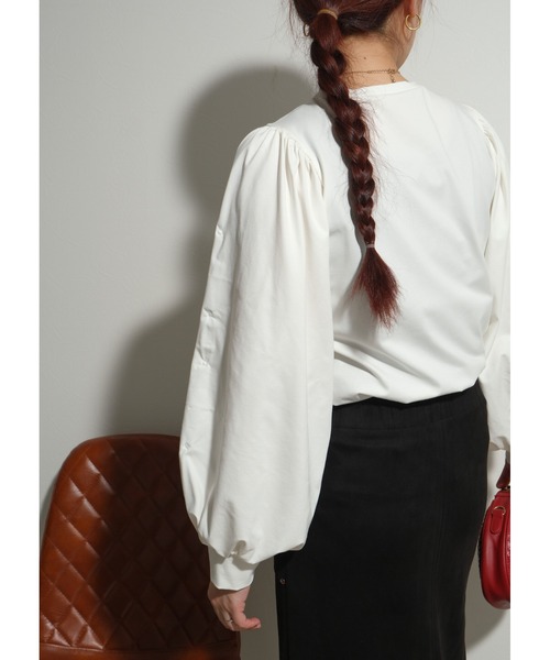 palm RICHE（ポームリシュ）の「デザインスリーブTOPS（Tシャツ/カットソー・レディース・オフホワイト/ブラック・M）」の3枚目の写真