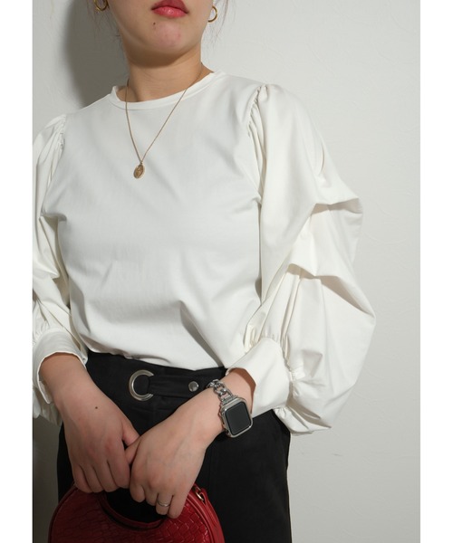palm RICHE（ポームリシュ）の「デザインスリーブTOPS（Tシャツ/カットソー・レディース・オフホワイト/ブラック・M）」の19枚目の写真
