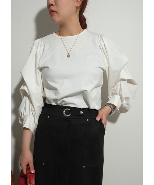 palm RICHE（ポームリシュ）の「デザインスリーブTOPS（Tシャツ/カットソー・レディース・オフホワイト/ブラック・M）」の22枚目の写真