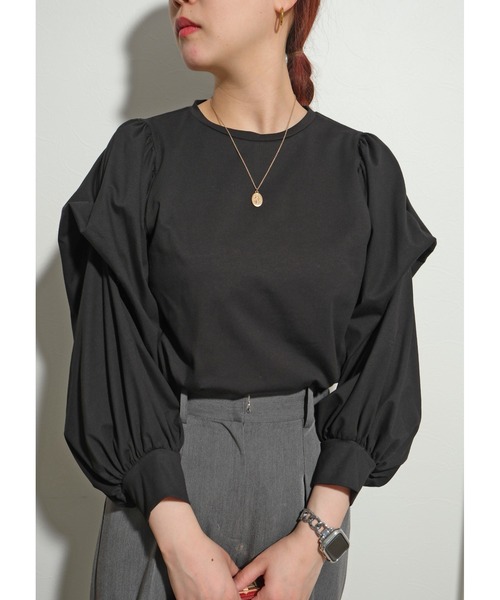 palm RICHE（ポームリシュ）の「デザインスリーブTOPS（Tシャツ/カットソー・レディース・オフホワイト/ブラック・M）」の10枚目の写真