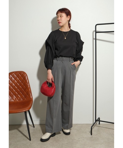 palm RICHE（ポームリシュ）の「デザインスリーブTOPS（Tシャツ/カットソー・レディース・オフホワイト/ブラック・M）」の7枚目の写真