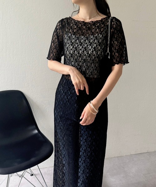 one after another NICE CLAUP(ワンアフターアナザーナイスクラップ)の「【OTONA NICE】レースロングワンピース(ワンピース・レディース・アイボリー/ブラック・FREE)」の11枚目の写真