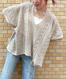 《透かし編み×モモンガシルエット》レディース ニットプルオーバー 体型カバー 春夏秋
