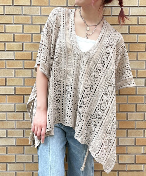 GORGE(ゴージ)の「《透かし編み×モモンガシルエット》レディース ニットプルオーバー 体型カバー 春夏秋(その他トップス・レディース・ブラック/ベージュ/アイボリー/グリーン/ボルドー・F)」の16枚目の写真