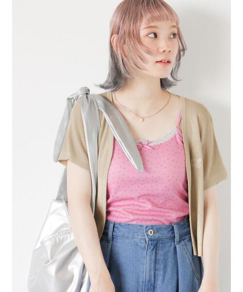 ehka sopo（エヘカソポ）の「◎ラメ刺繍カーディガン（カーディガン/ボレロ・レディース・ブラック/ピンク/グリーン/キナリ・F）」の2枚目の写真