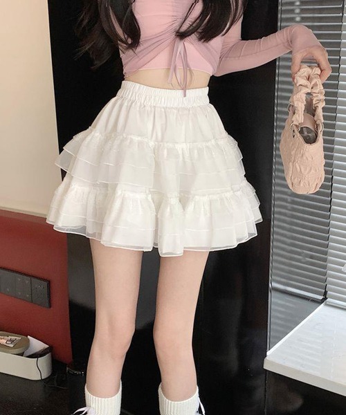 SHEPP(シープ)の「【インパン付】フレア レースティアードフリルミニスカート(スカート・レディース・ホワイト/ブラック・F)」の19枚目の写真