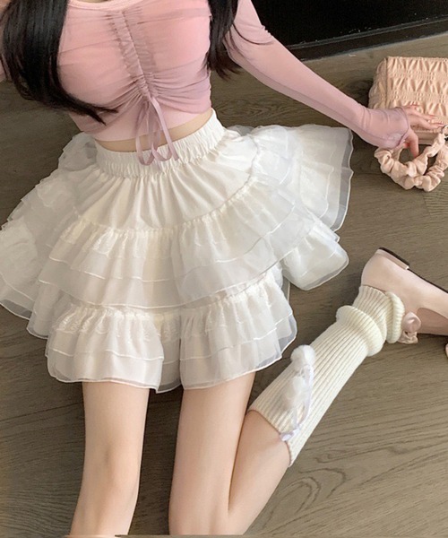 SHEPP(シープ)の「【インパン付】フレア レースティアードフリルミニスカート(スカート・レディース・ホワイト/ブラック・F)」の21枚目の写真