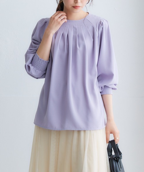 nissen（ニッセン）の「ボリュームスリーブタックブラウス（シャツ/ブラウス・レディース・ピンク/ベージュ系/オフホワイト/ブラック/ライラック系・LL/L/M/S）」の9枚目の写真