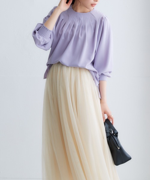 nissen（ニッセン）の「ボリュームスリーブタックブラウス（シャツ/ブラウス・レディース・ピンク/ベージュ系/オフホワイト/ブラック/ライラック系・LL/L/M/S）」の17枚目の写真