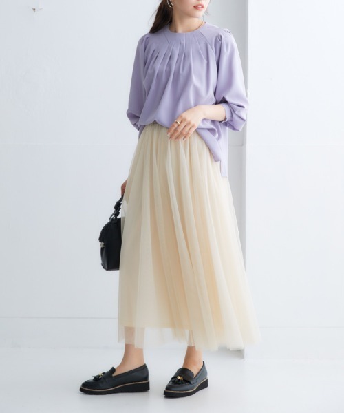 nissen（ニッセン）の「ボリュームスリーブタックブラウス（シャツ/ブラウス・レディース・ピンク/ベージュ系/オフホワイト/ブラック/ライラック系・LL/L/M/S）」の8枚目の写真