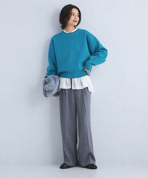 green label relaxing（グリーンレーベルリラクシング）の「W/AC パフニット クルーネック プルオーバー -ウォッシャブル-（ニット/セーター・レディース・ブラック/ライトピンク/オフホワイト/ダークグレー/コバルトブルー・FREE）」の7枚目の写真