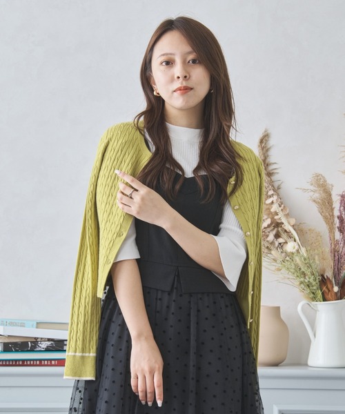 ミッシュマッシュ MISCH MASCH 【2024秋冬新作】ケーブルクロップドカーデ/MM438404 （BLACK） セール】□2024秋冬新作□ケーブルクロップドカーデ/MM438404