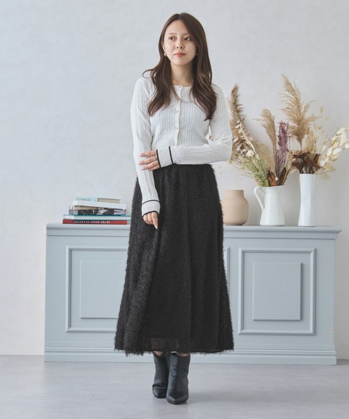 MISCH MASCH(ミッシュマッシュ)の「ケーブルクロップドカーデ/MM438404(カーディガン/ボレロ・レディース・イエロー/ホワイト/ブラック・フリ-)」の6枚目の写真