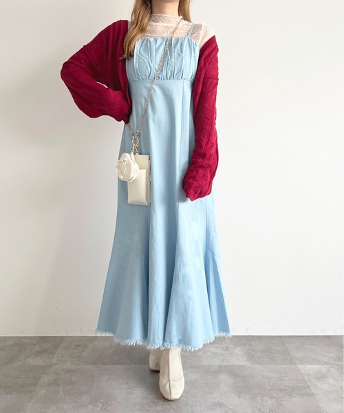 セール】【apres jour mimi】フリンジデニムキャミワンピース