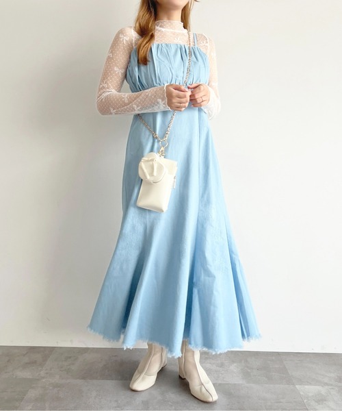 セール】【apres jour mimi】フリンジデニムキャミワンピース