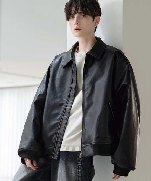 セール】中綿入り ヴィンテージPU合皮ショート丈ブルゾン（ブルゾン