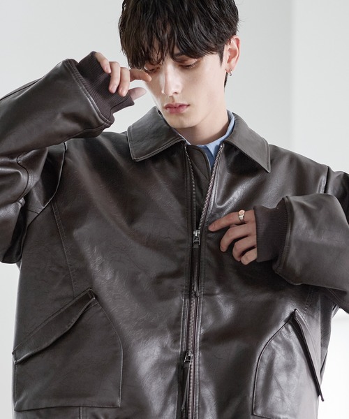 セール】中綿入り ヴィンテージPU合皮ショート丈ブルゾン（ブルゾン