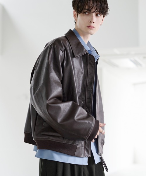 セール】中綿入り ヴィンテージPU合皮ショート丈ブルゾン（ブルゾン