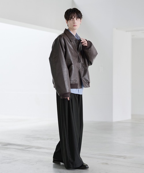 セール】中綿入り ヴィンテージPU合皮ショート丈ブルゾン（ブルゾン