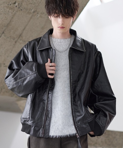 セール】中綿入り ヴィンテージPU合皮ショート丈ブルゾン（ブルゾン