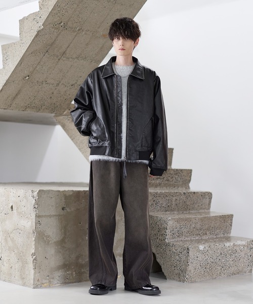 ASTRONOMY（アストロノミー）の「中綿入り　ヴィンテージPU合皮ショート丈ブルゾン（ブルゾン・メンズ・ブラック/ブラウン/ブラック系・L/M/S/XL）」の13枚目の写真