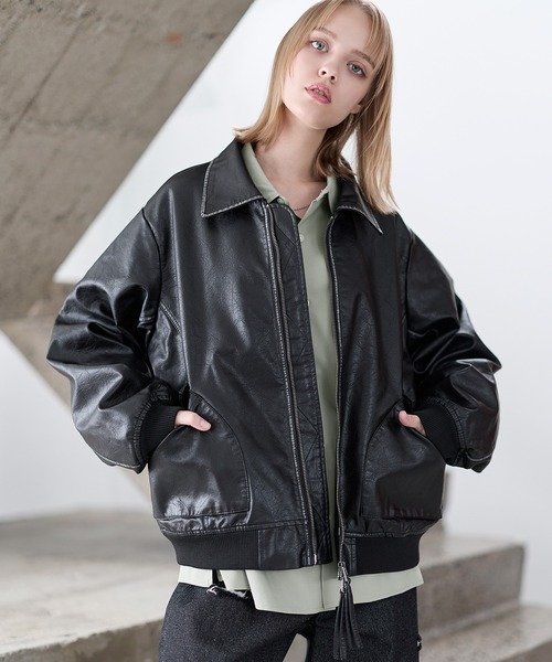 ASTRONOMY（アストロノミー）の「中綿入り　ヴィンテージPU合皮ショート丈ブルゾン（ブルゾン・メンズ・ブラック/ブラウン/ブラック系・L/M/S/XL）」の20枚目の写真