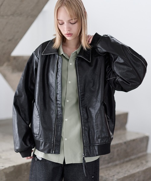 ASTRONOMY（アストロノミー）の「中綿入り　ヴィンテージPU合皮ショート丈ブルゾン（ブルゾン・メンズ・ブラック/ブラウン/ブラック系・L/M/S/XL）」の22枚目の写真