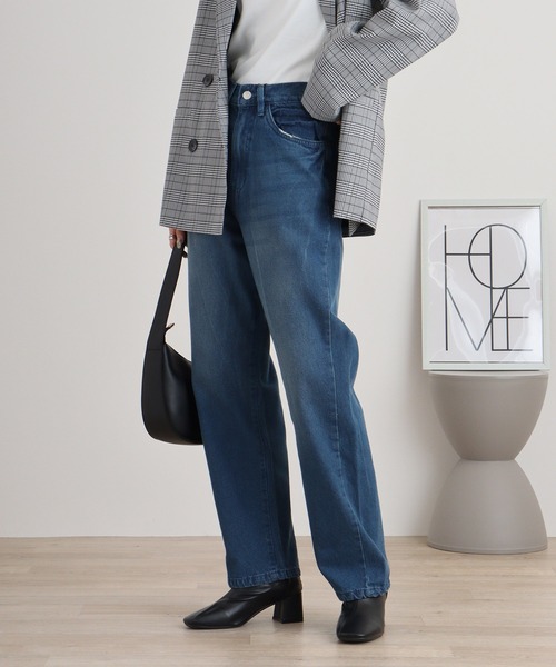 セール】デニムハイライズ デニムストレートパンツ 程よくゆるっとした