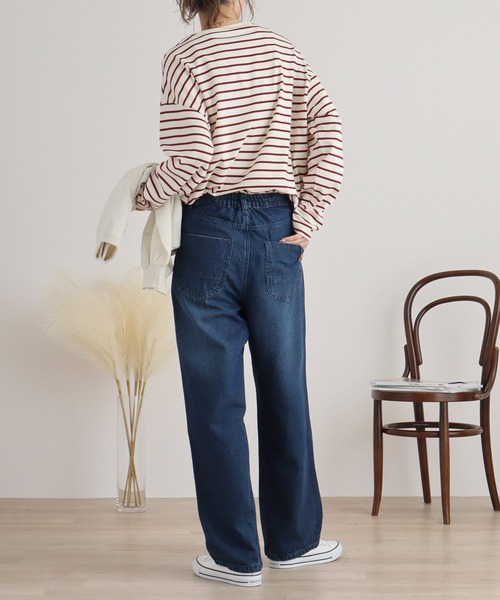 atONE(アットワン)の「デニムハイライズ デニムストレートパンツ 程よくゆるっとしたルーズシルエット(デニムパンツ・レディース・ネイビー/ワンウォッシュ/ブルー・L/LL/3L/4L/M)」の8枚目の写真