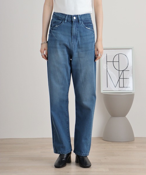 atONE(アットワン)の「デニムハイライズ デニムストレートパンツ 程よくゆるっとしたルーズシルエット(デニムパンツ・レディース・ネイビー/ワンウォッシュ/ブルー・L/LL/3L/4L/M)」の19枚目の写真