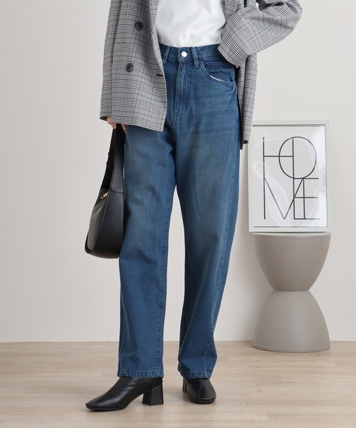 atONE(アットワン)の「デニムハイライズ デニムストレートパンツ 程よくゆるっとしたルーズシルエット(デニムパンツ・レディース・ネイビー/ワンウォッシュ/ブルー・L/LL/3L/4L/M)」の10枚目の写真