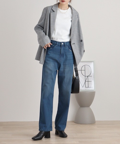 atONE(アットワン)の「デニムハイライズ デニムストレートパンツ 程よくゆるっとしたルーズシルエット(デニムパンツ・レディース・ネイビー/ワンウォッシュ/ブルー・L/LL/3L/4L/M)」の12枚目の写真
