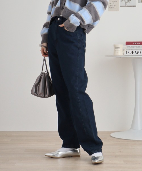 atONE(アットワン)の「デニムハイライズ デニムストレートパンツ 程よくゆるっとしたルーズシルエット(デニムパンツ・レディース・ネイビー/ワンウォッシュ/ブルー・L/LL/3L/4L/M)」の14枚目の写真