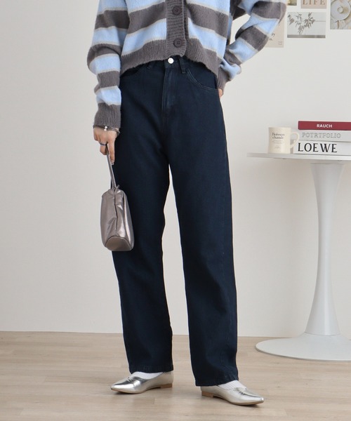 atONE(アットワン)の「デニムハイライズ デニムストレートパンツ 程よくゆるっとしたルーズシルエット(デニムパンツ・レディース・ネイビー/ワンウォッシュ/ブルー・L/LL/3L/4L/M)」の15枚目の写真